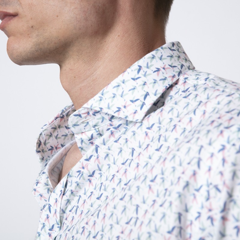 DUNCAN - Chemise blanche manches longues à motifs oiseaux