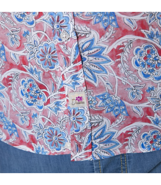 DUNCAN - Chemise rose à motifs fleuris bleus