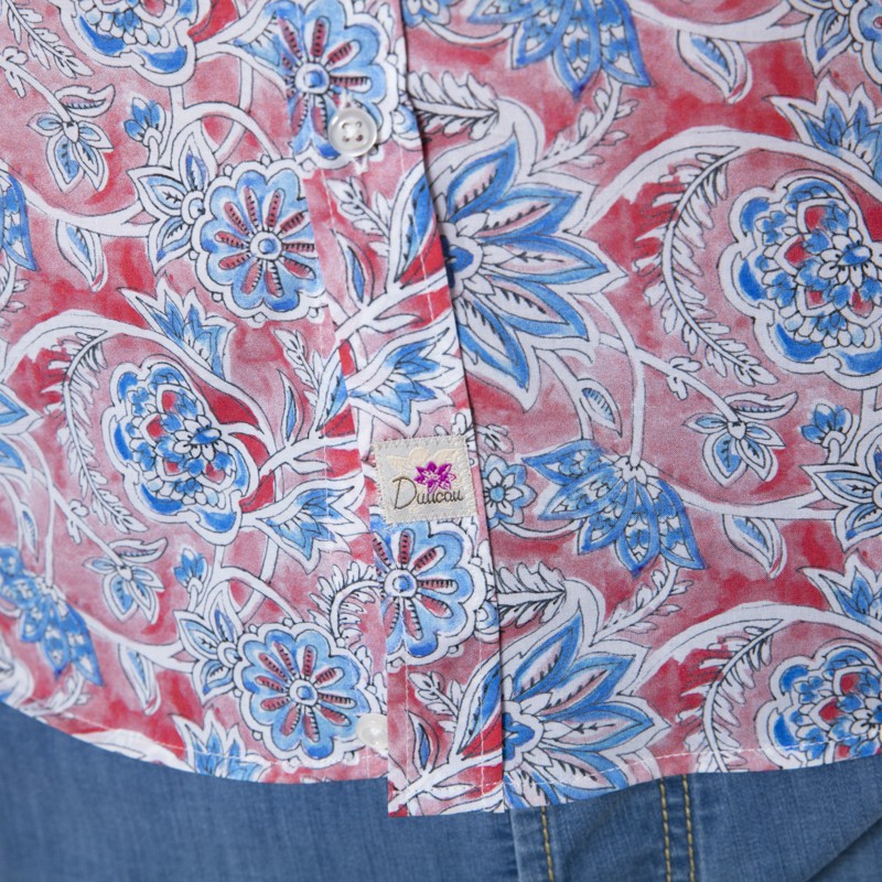 DUNCAN - Chemise rose à motifs fleuris bleus