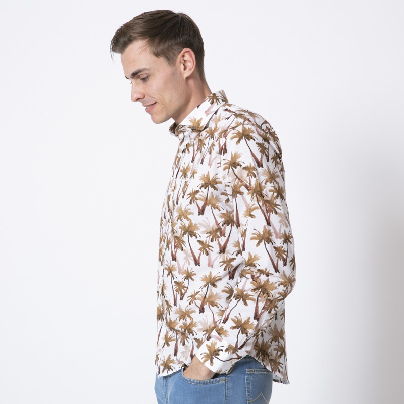 DUNCAN - Chemise blanche à motifs palmiers marron 2