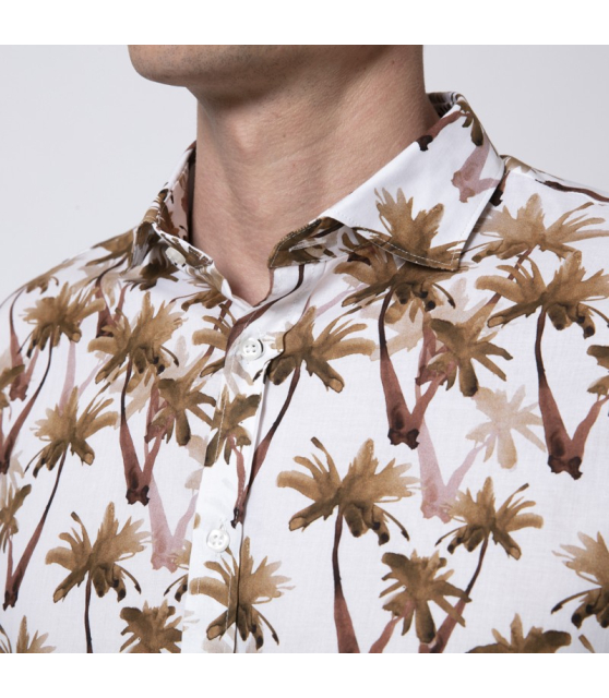 DUNCAN - Chemise blanche à motifs palmiers marron
