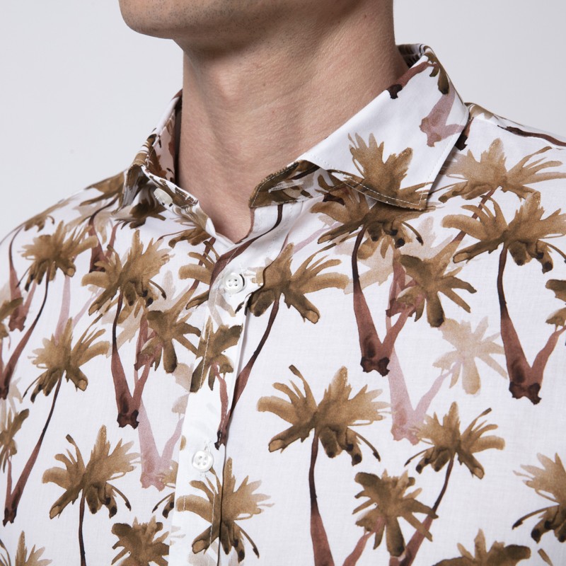 DUNCAN - Chemise blanche à motifs palmiers marron