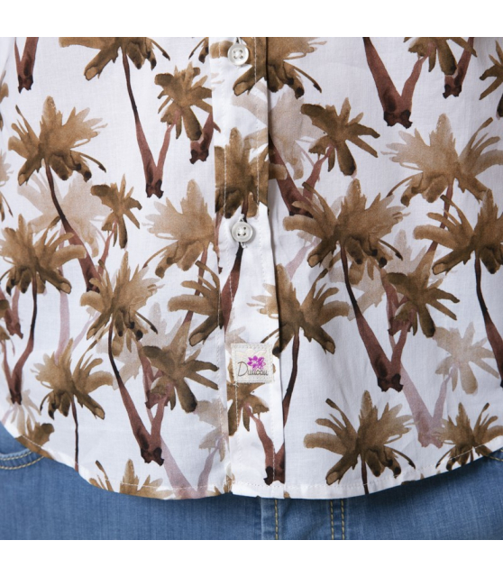 DUNCAN - Chemise blanche à motifs palmiers marron