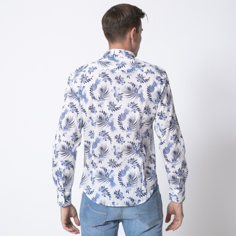 DUNCAN - Chemise blanche à motifs exotiques bleus
