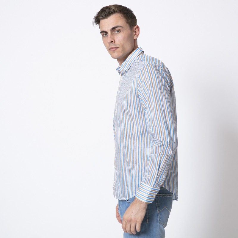 DUNCAN - Chemise à rayures bleues et marron