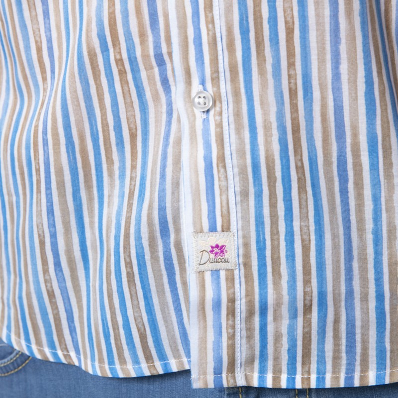 DUNCAN - Chemise à rayures bleues et marron