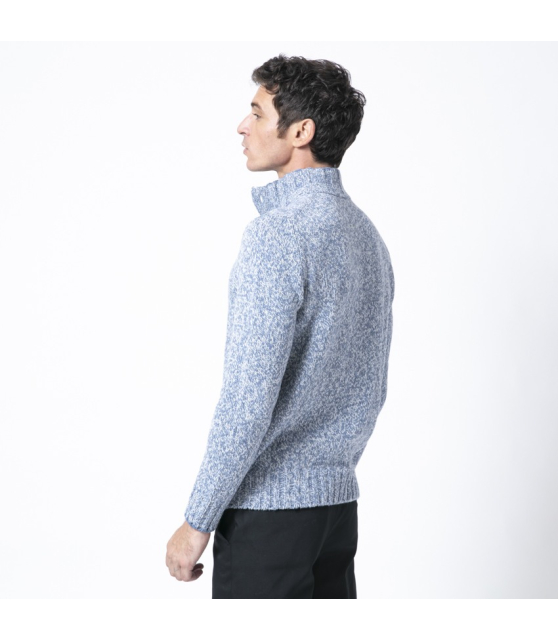 GRAN SASSO - Pull bleu céruléen à col montant cheminée