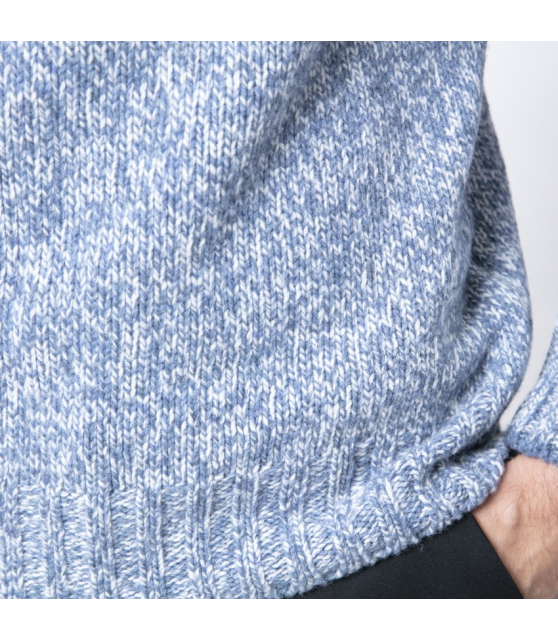 GRAN SASSO - Pull bleu céruléen à col montant cheminée