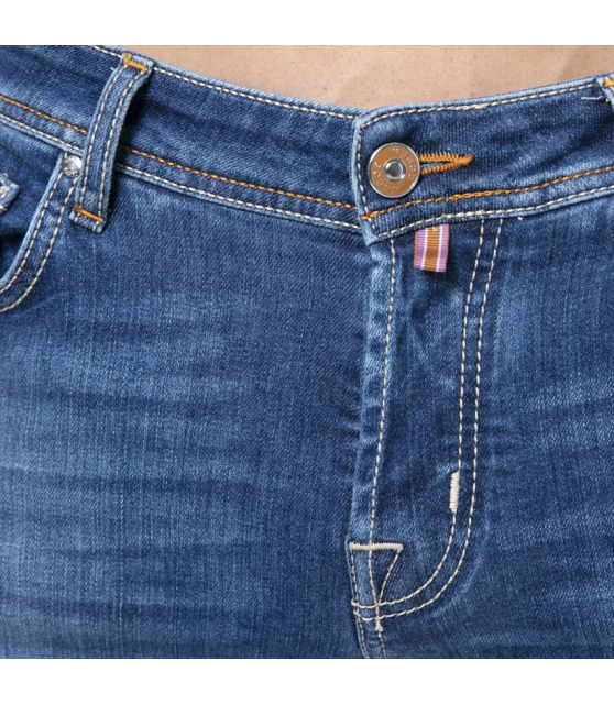 JACOB COHËN - Jeans bleu délavé stretch plaque marron