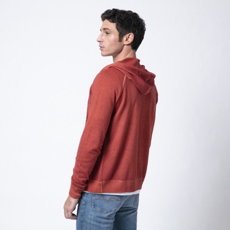 GRAN SASSO - Gilet rouge corail à capuche