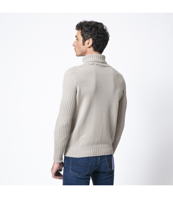 GRAN SASSO - Pull beige col roulé côtelé