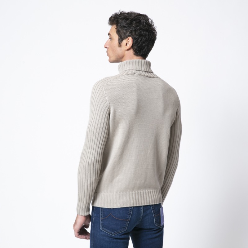 GRAN SASSO - Pull beige col roulé côtelé
