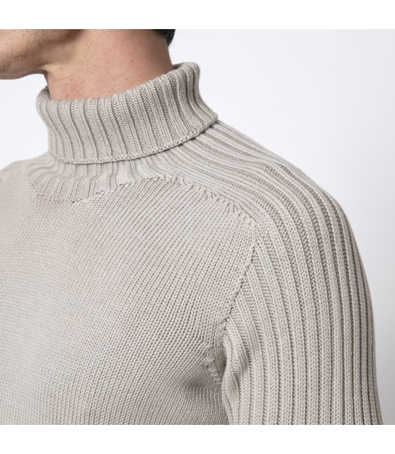 GRAN SASSO - Pull beige col roulé côtelé