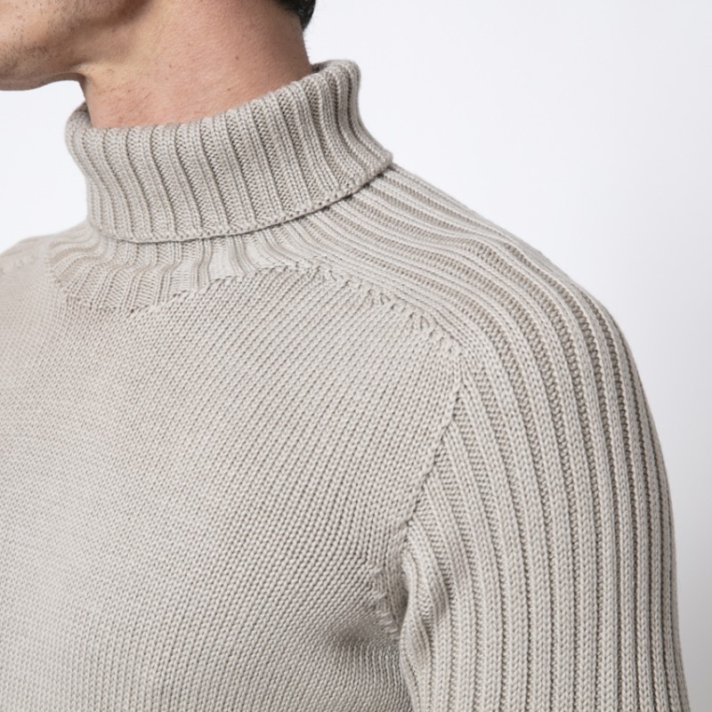 GRAN SASSO - Pull beige col roulé côtelé