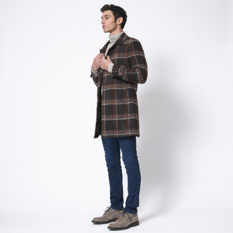 ORAZIO - Manteau à carreaux marron