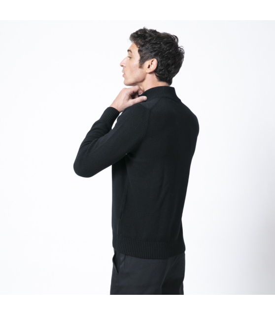 GRAN SASSO - Pull noir col montant zippé en laine vierge et cachemire