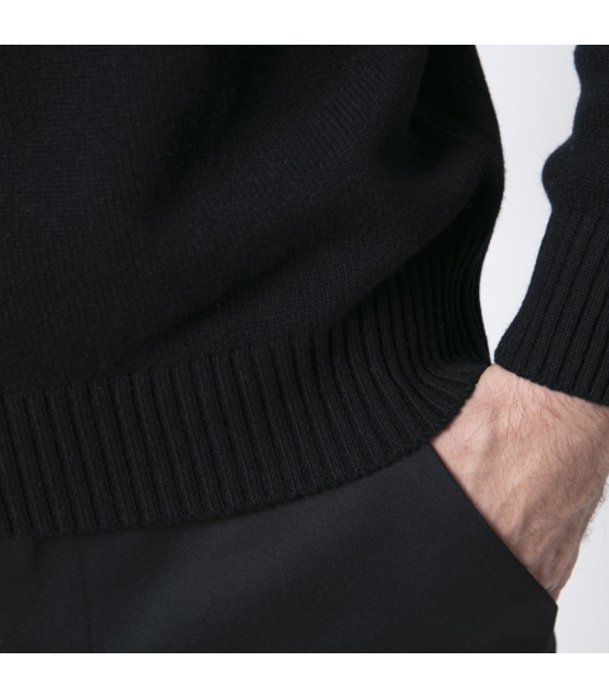 GRAN SASSO - Pull noir col montant zippé en laine vierge et cachemire