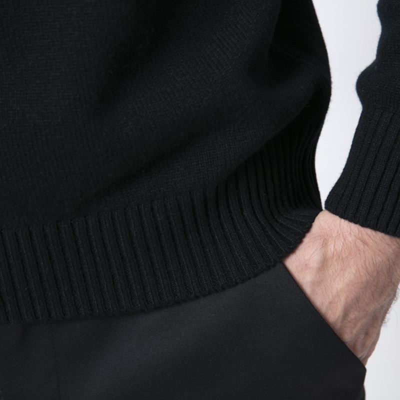 GRAN SASSO - Pull noir col montant zippé en laine vierge et cachemire