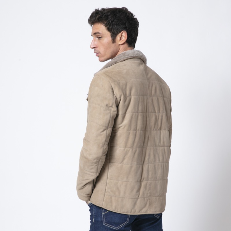 DUNCAN - Blouson beige en cuir suédé
