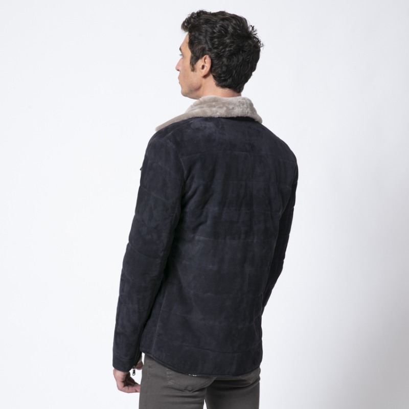 DUNCAN - Blouson bleu marine en cuir suédé 2