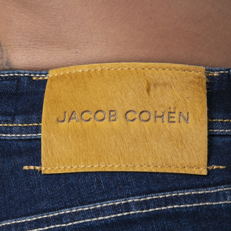 JACOB COHËN - Jeans bleu marine uni à plaque jaune