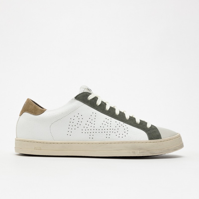 P448 - Sneakers basses blanc, marron, kaki