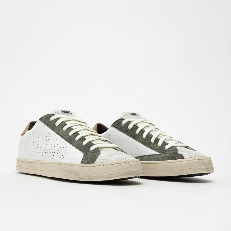 P448 - Sneakers basses blanc, marron, kaki 2