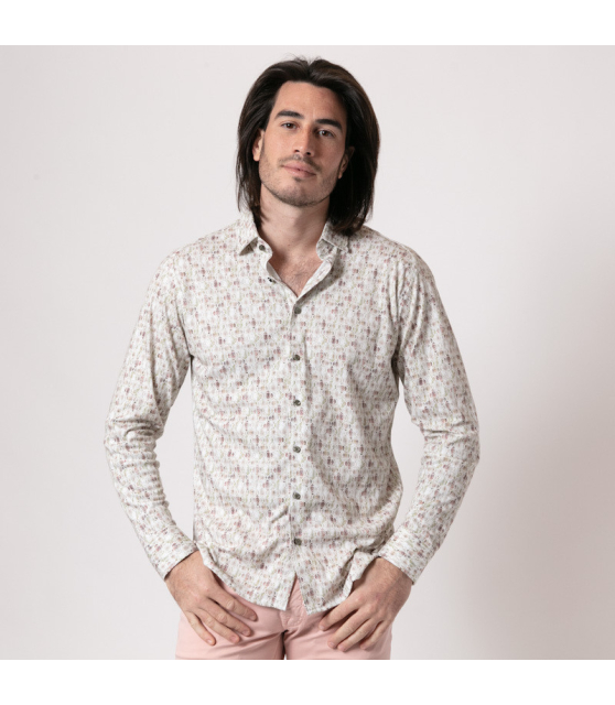 DESOTO - Chemise blanche à motifs roses et verts