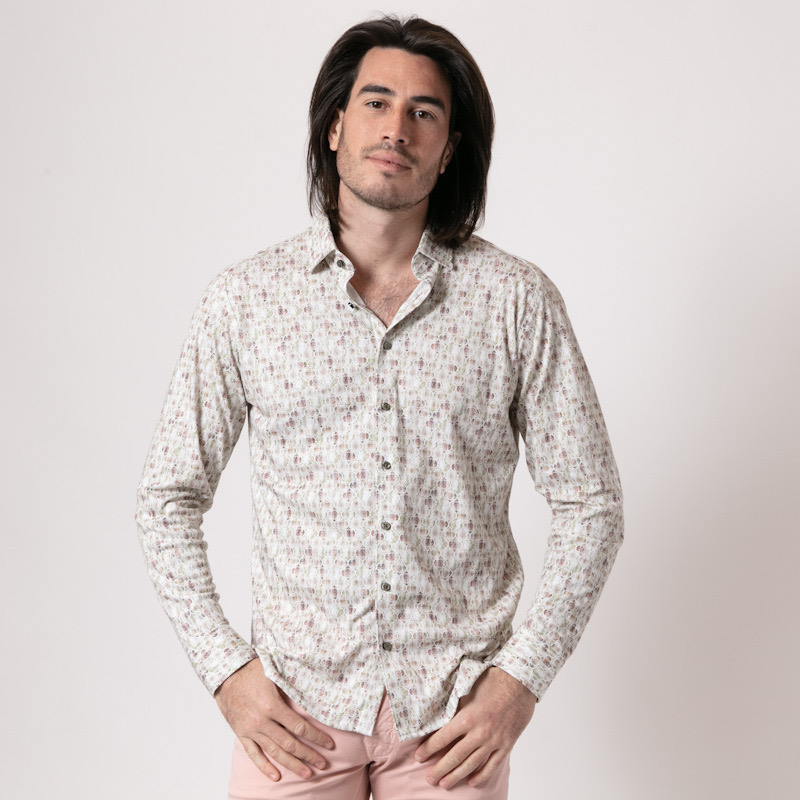 DESOTO - Chemise blanche à motifs roses et verts