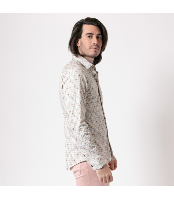 DESOTO - Chemise blanche à motifs roses et verts