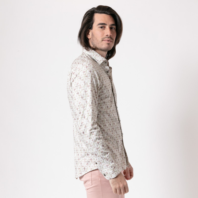 DESOTO - Chemise blanche à motifs roses et verts