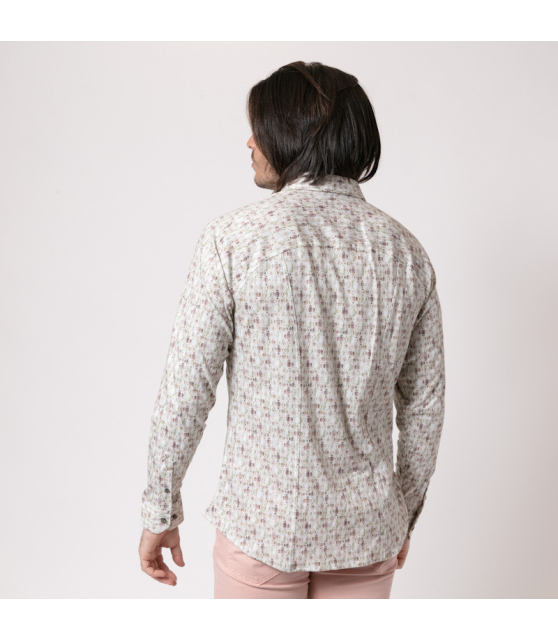 DESOTO - Chemise blanche à motifs roses et verts