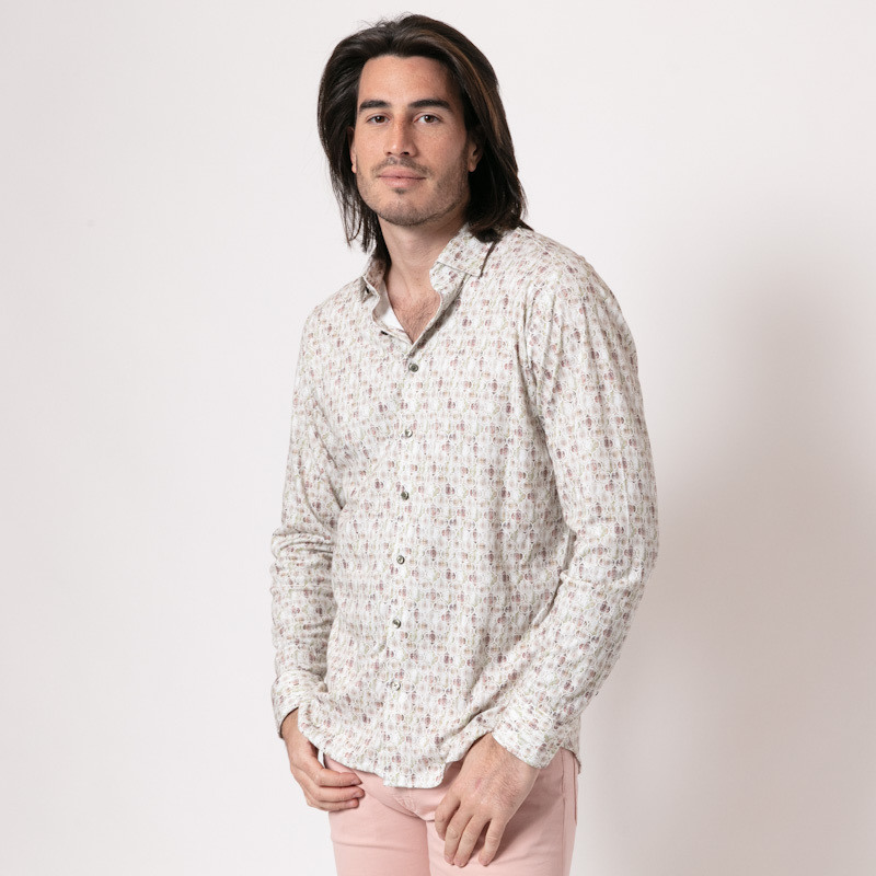 DESOTO - Chemise blanche à motifs roses et verts