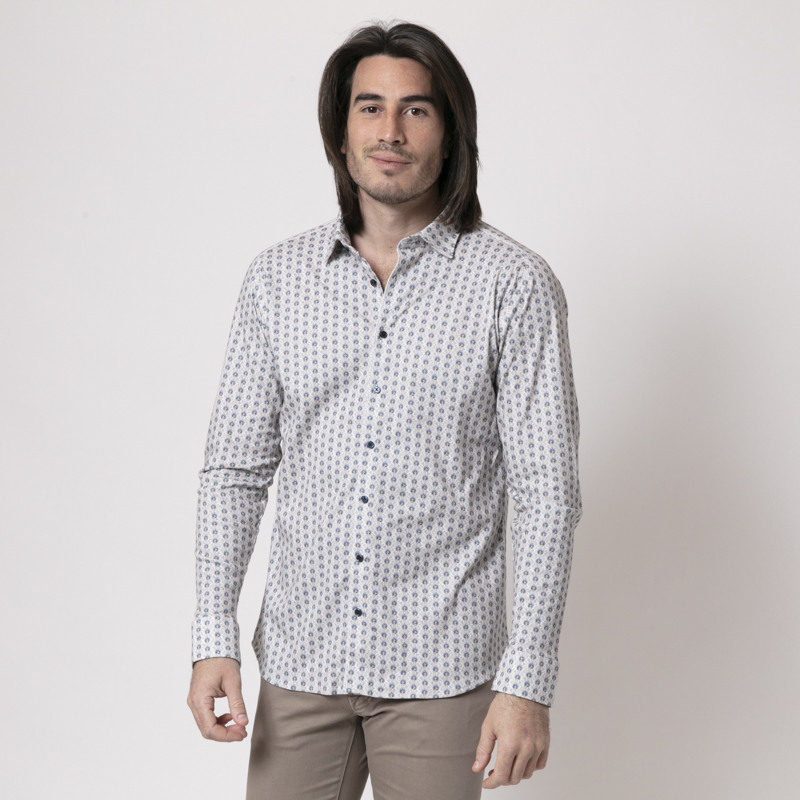 DESOTO - Chemise à motifs lotus beige et bleu