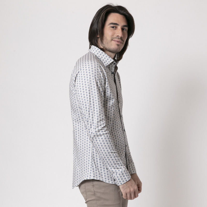 DESOTO - Chemise à motifs lotus beige et bleu