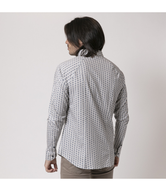 DESOTO - Chemise à motifs lotus beige et bleu