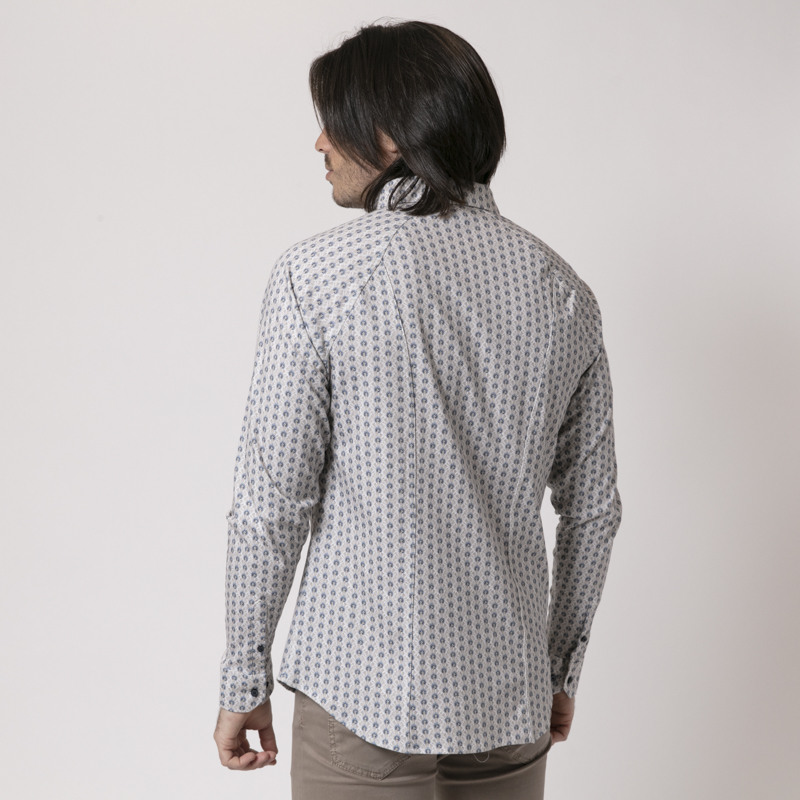 DESOTO - Chemise à motifs lotus beige et bleu