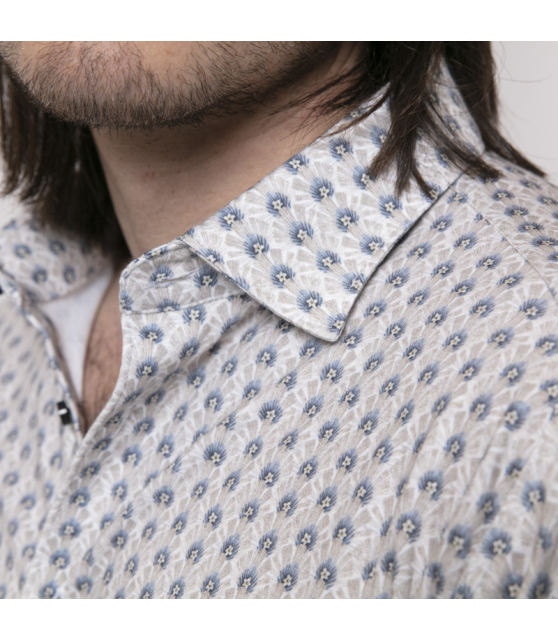 DESOTO - Chemise à motifs lotus beige et bleu