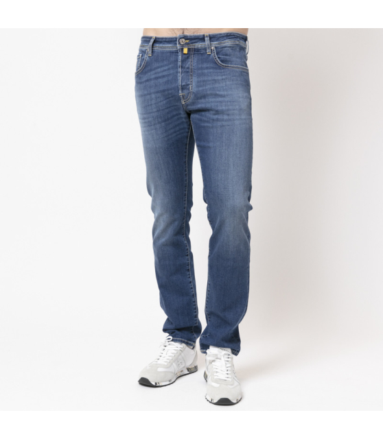 JACOB COHËN - Jeans bleu délavé à plaque jaune