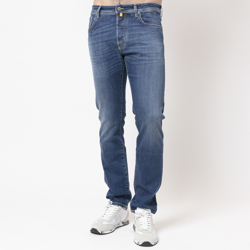 JACOB COHËN - Jeans bleu délavé à plaque jaune