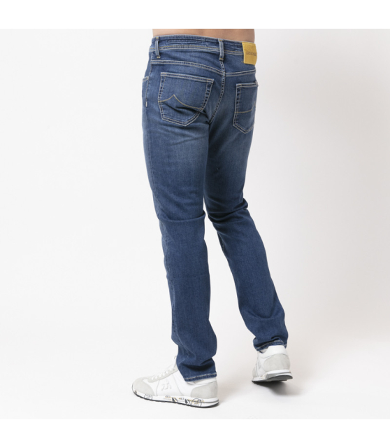 JACOB COHËN - Jeans bleu délavé à plaque jaune