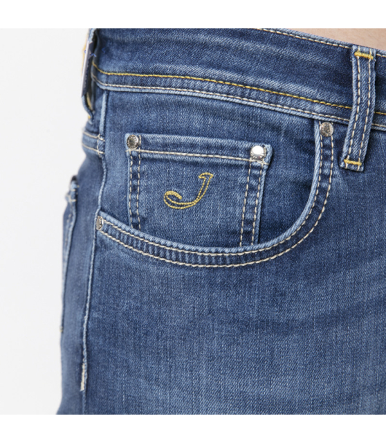 JACOB COHËN - Jeans bleu délavé à plaque jaune