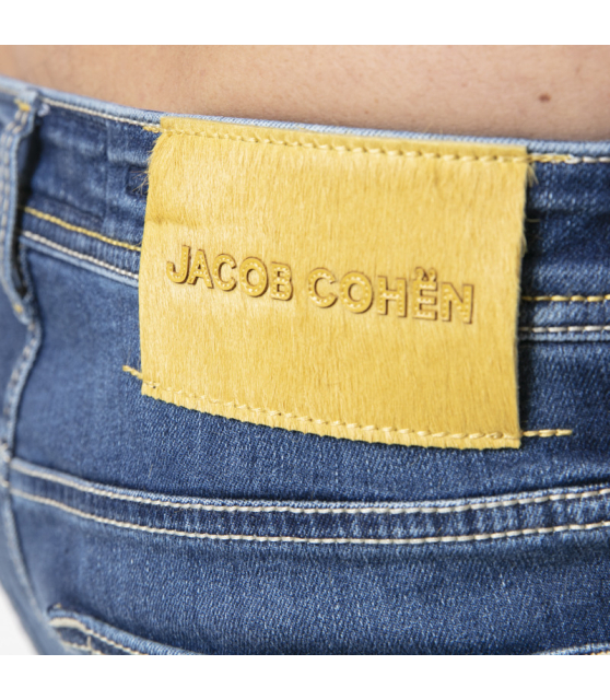 JACOB COHËN - Jeans bleu délavé à plaque jaune