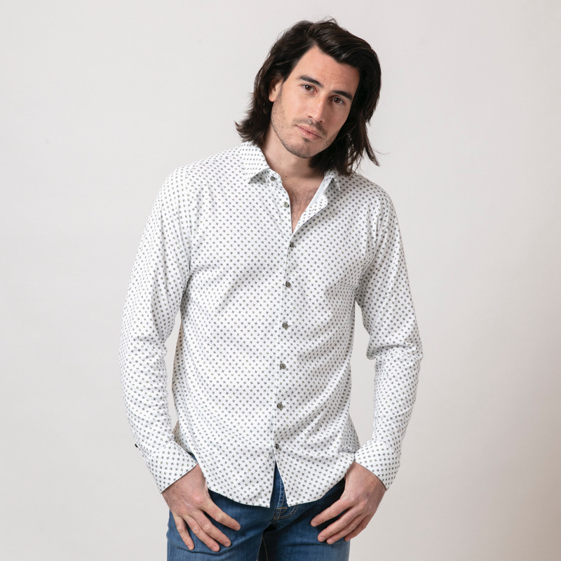 DESOTO - Chemise blanche à motifs fleuris vert et rose