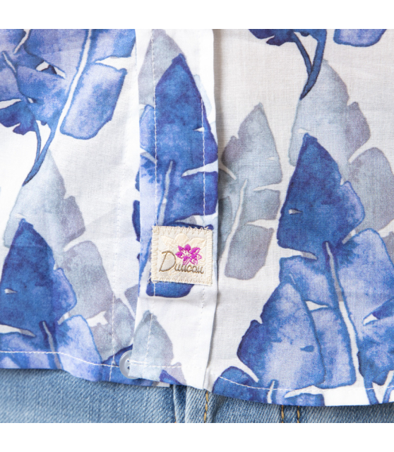 DUNCAN - Chemise blanche à motifs feuilles bleues