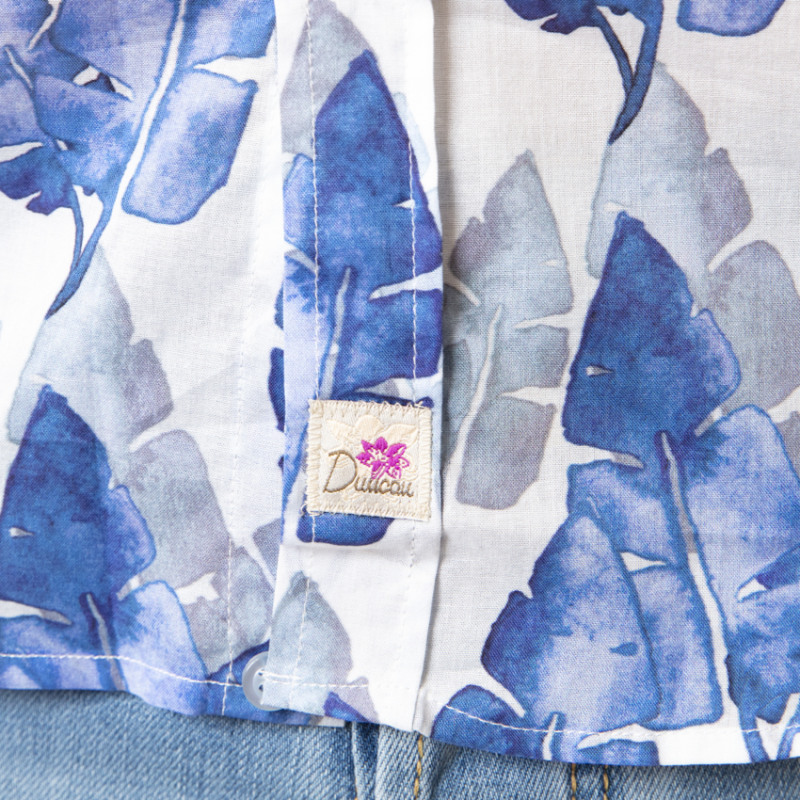 DUNCAN - Chemise blanche à motifs feuilles bleues