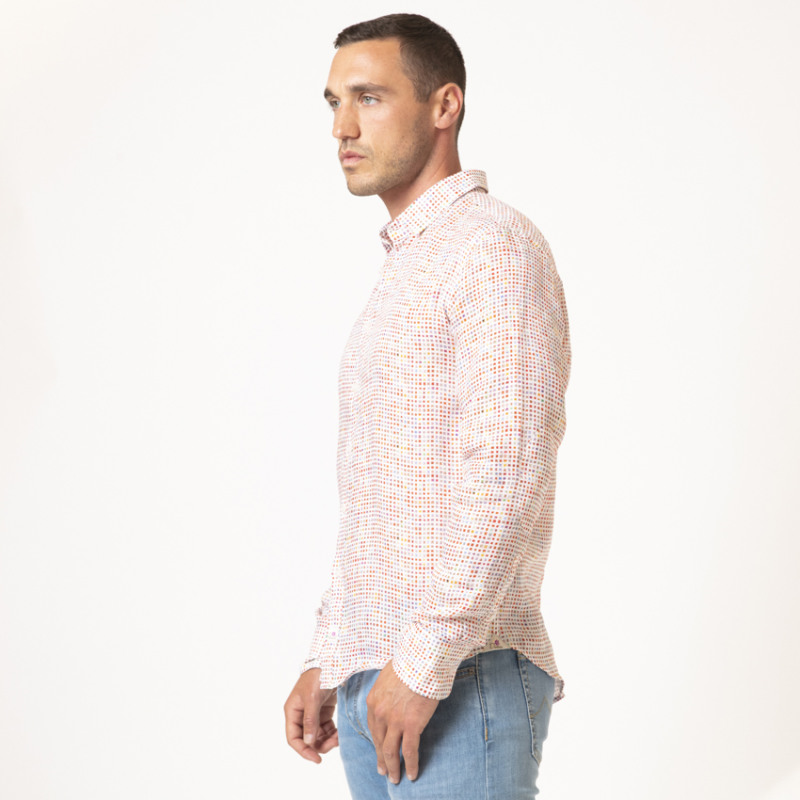 DUNCAN - Chemise blanche à motifs carreaux multi-couleurs 2