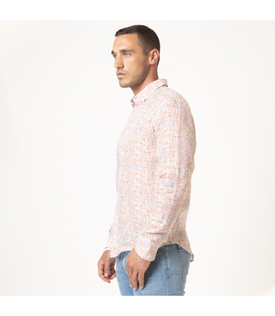 DUNCAN - Chemise blanche à motifs carreaux multi-couleurs