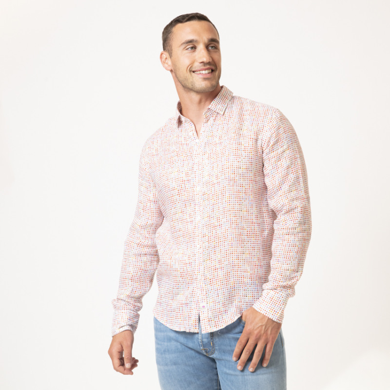 DUNCAN - Chemise blanche à motifs carreaux multi-couleurs