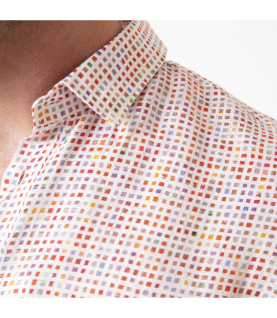 DUNCAN - Chemise blanche à motifs carreaux multi-couleurs